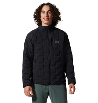 Men's quilted insulated jacket in black with full zip and stand collar, front view