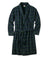 Men's plaid flannel robe with shawl collar, belt, and pockets, flat lay view