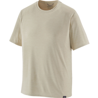 Light beige short-sleeve crew neck t-shirt displayed flat on white background