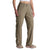 Olive green convertible hiking pants with zip-off legs and elastic waistband