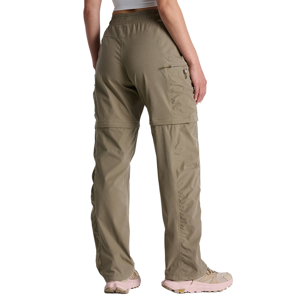 Convertible hiking pants with zip-off legs shown from back, featuring cargo pockets and elastic waistband