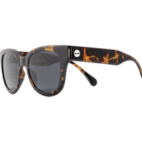 Tortoiseshell pattern sunglasses with dark lenses shown at three-quarter angle view