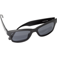 Black rectangular sunglasses with dark gray lenses shown at an angle