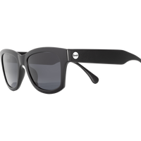 Black square-frame sunglasses with dark lenses shown at three-quarter angle