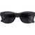 Matte black sunglasses with thick frames and dark lenses on white background