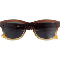 Square-frame sunglasses with brown tortoiseshell gradient pattern and dark lenses on white background