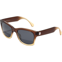 Square-frame sunglasses with brown gradient tortoiseshell pattern and dark lenses, angled view