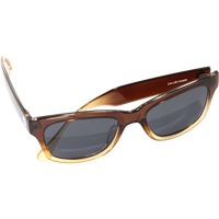Tortoiseshell sunglasses with brown to amber gradient frames and dark gray lenses, angled view