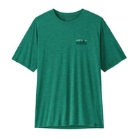 Heathered green short-sleeve technical t-shirt with small logo on chest, front view
