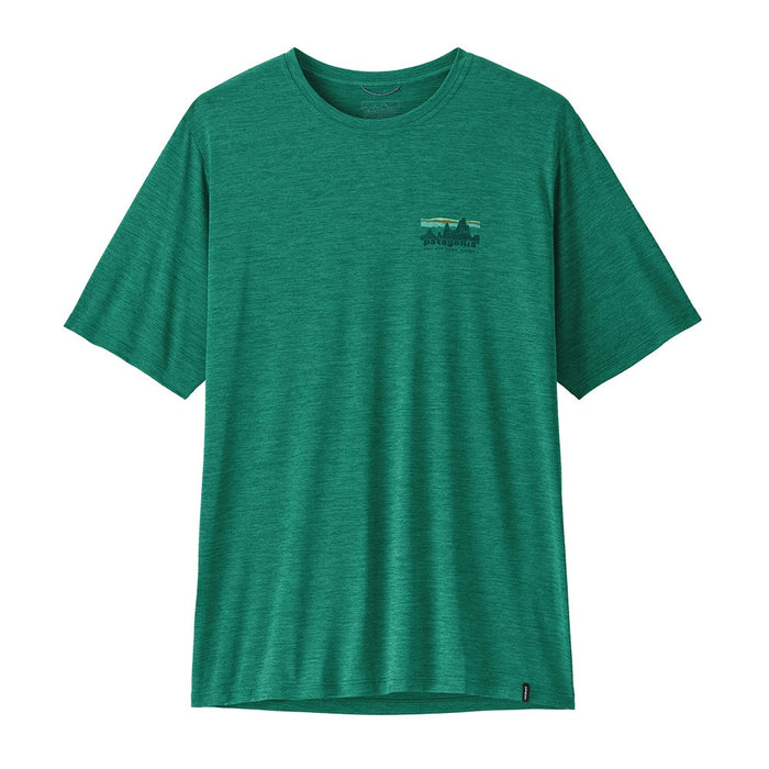 Heathered green short-sleeve technical t-shirt with small logo on chest, front view