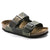 Two-strap sandal with camouflage pattern and buckle closures on white background
