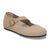 Women's mary jane flat shoe with buckle strap in light tan color