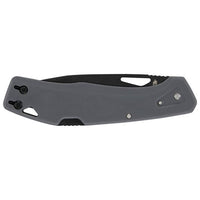 Gray folding knife with clip closed position showing handle and pocket clip