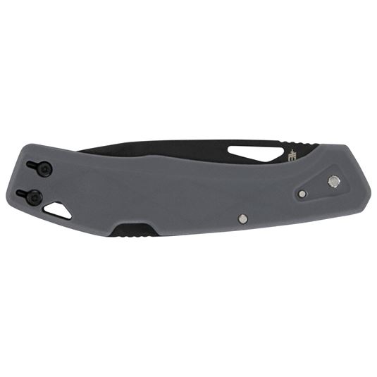 Gray folding knife with clip closed position showing handle and pocket clip