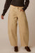 Women's wide-leg barrel fit pants in sandy beige, high-rise with five-pocket styling, front view