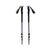 Pair of adjustable trekking poles with purple shafts, black foam grips, and wrist straps