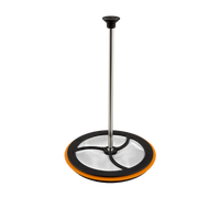 French press plunger with stainless steel rod, mesh filter disc, and orange silicone seal
