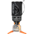 Compact camping stove system with black insulated cup mounted on gas canister with orange stabilizer legs