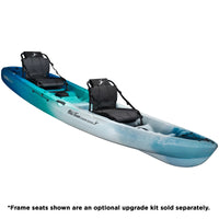Tandem kayak with blue to white gradient color scheme and two black frame seats