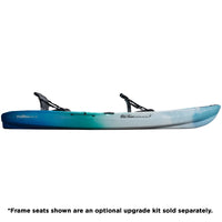 Tandem kayak with blue to white gradient finish and two adjustable seats, side profile view