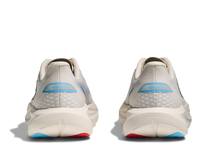 Light gray running shoes with blue accents, rear view showing heel and sole design