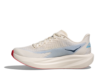 Light colored running shoe with gradient striping, side profile view on white background