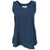 Navy blue sleeveless gauze tank top with relaxed fit and curved hemline, front view