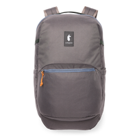 Gray 26-liter backpack with front zip pocket, orange zipper pull, and llama logo patch