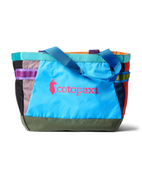 Colorful patchwork tote bag with multiple fabric panels and shoulder straps