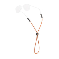 Orange rope eyewear retainer with adjustable slider and black end grips