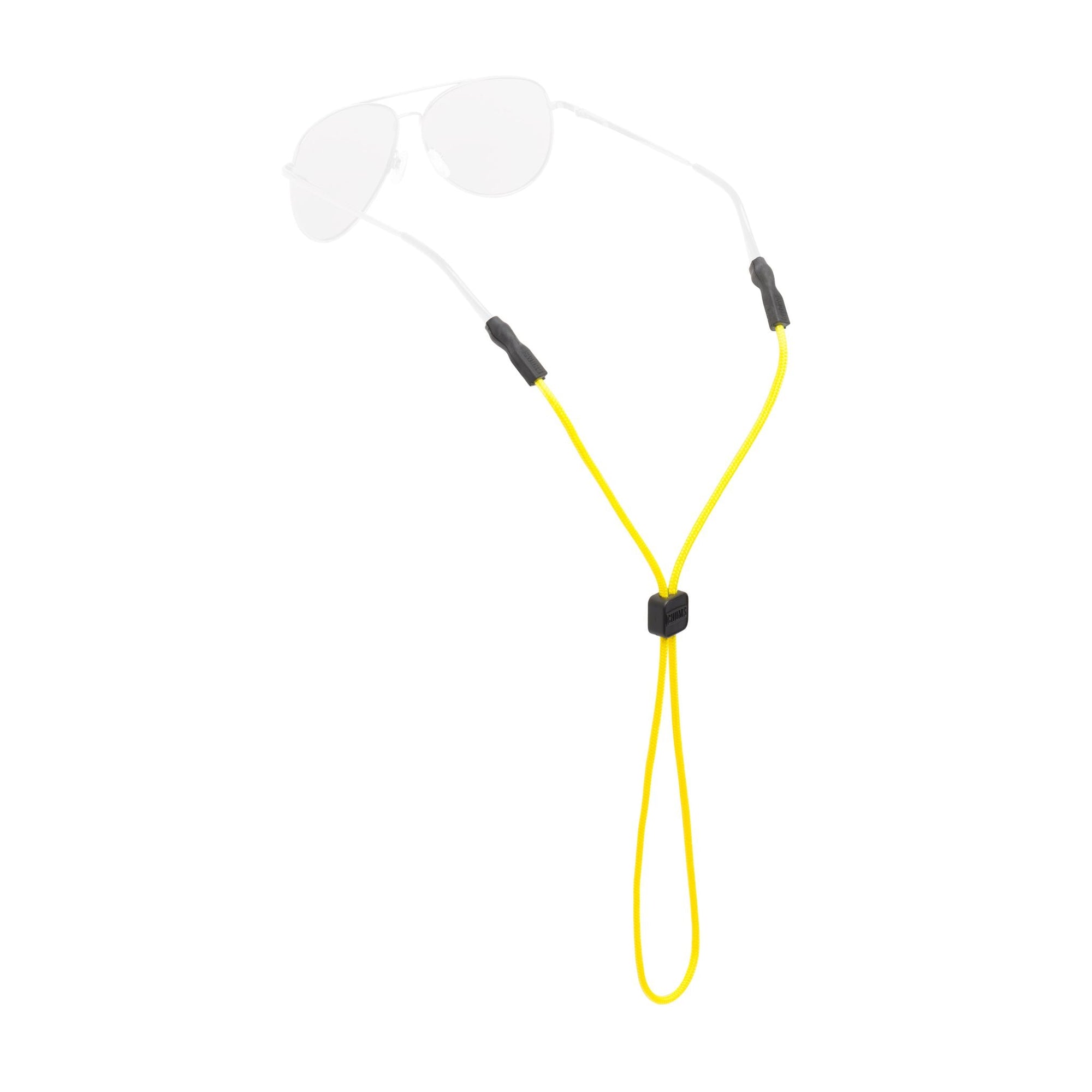 Yellow rope lanyard with adjustable slider and two black attachment clips