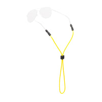 Yellow rope lanyard with adjustable slider and two black attachment clips