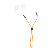 Orange rope lanyard with black adjustment clip and ear piece attachments