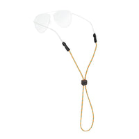 Orange rope eyewear retainer with clear temple grips and adjustable cord stopper