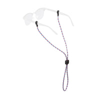 Rope eyewear retainer with red, white and blue braided cord and black adjustable slider