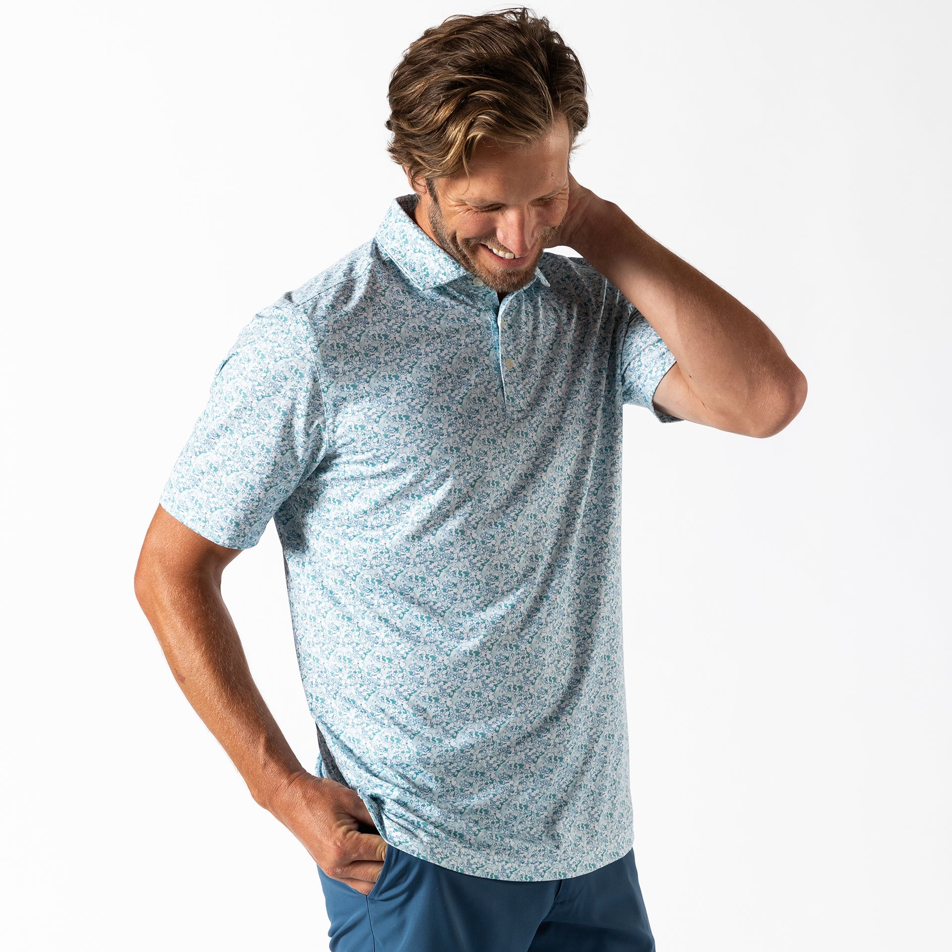 Duck Head Ms SS Long Drive Performance Polo - Windor Sunwashed Blue