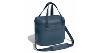 Insulated soft cooler bag with shoulder strap and carry handles, angled view