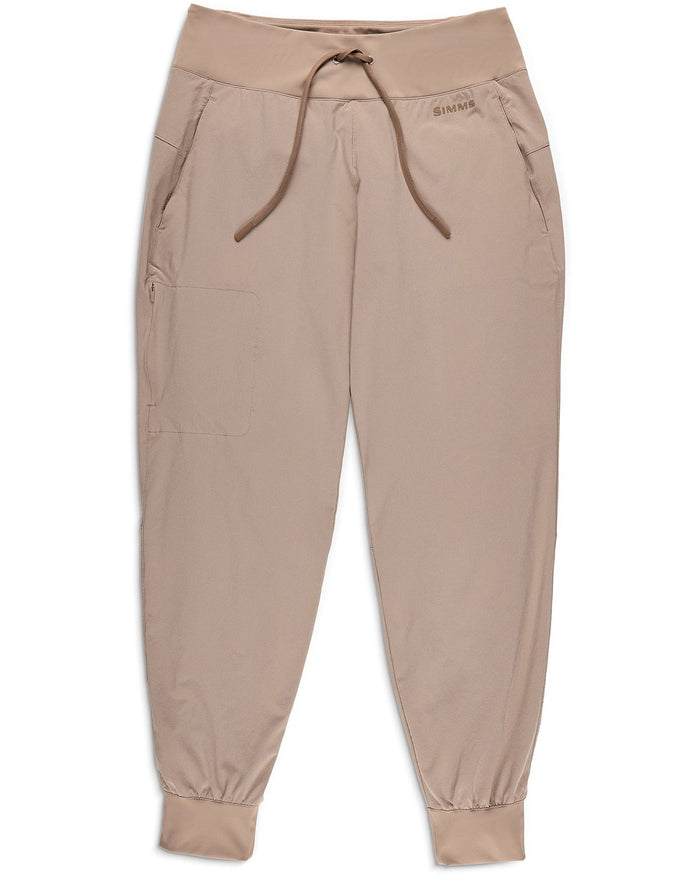 Light tan jogger pants with drawstring waist and elastic cuffs, front view
