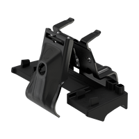 Black roof rack mounting kit with adjustable clamps and brackets on white background