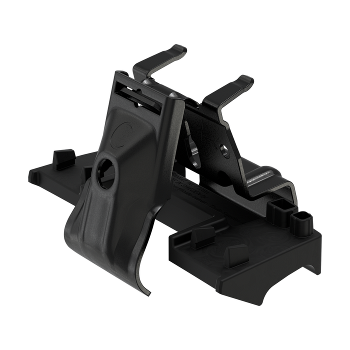 Black roof rack mounting kit with adjustable clamps and brackets on white background