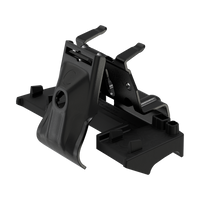 Black automotive roof rack mounting hardware kit with clamps and brackets