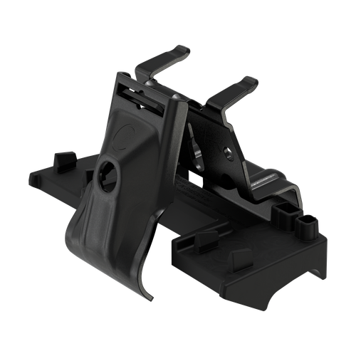 Black automotive roof rack mounting hardware kit with clamps and brackets