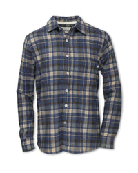 Men's long-sleeve plaid flannel shirt with button front, chest pocket, and spread collar