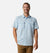 Light blue short sleeve button-up shirt with chest pockets on male model