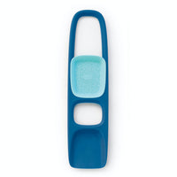 Blue handheld sand and water sifting tool with perforated scoop and ergonomic handle