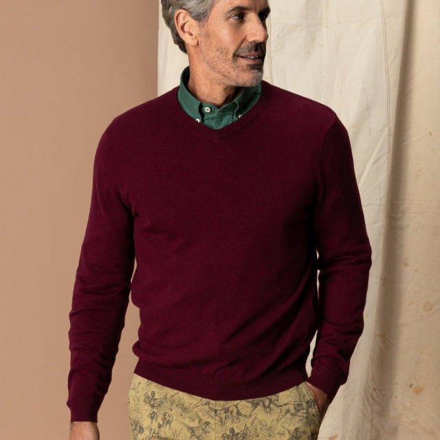 Duck Head Ms Buckley Merino V-Neck Sweater BURGUNDY HEATHER