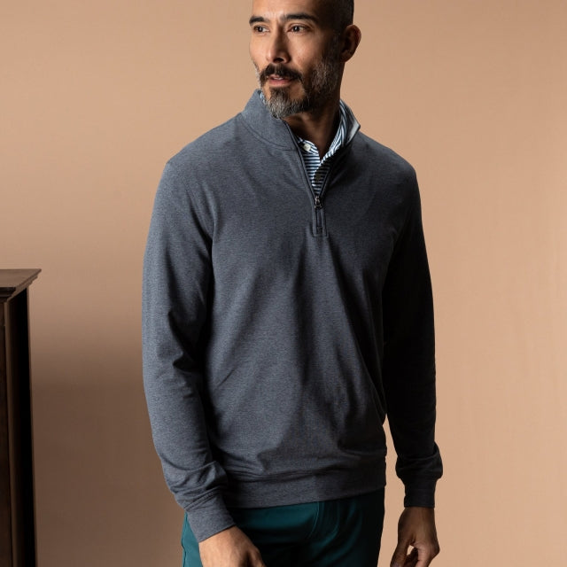 Duck Head Ms LS Long Drive Performance 1/4 Zip Pullover CHARCOAL HEATHER