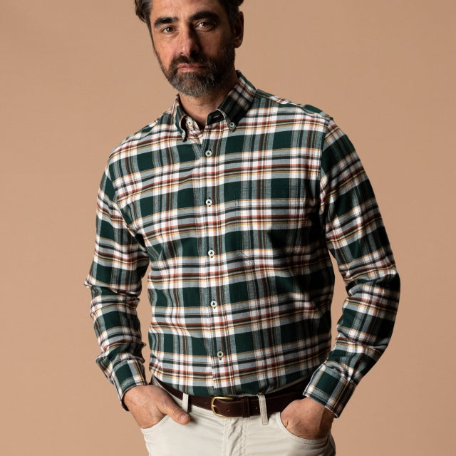 Duck Head Ms LS Cotton Flannel Sport Shirt-Pinewell Plaid Pine Grove