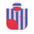 Children's hooded beach poncho with colorful striped pattern and heart details, flat lay view