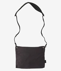 Black crossbody sacoche bag with adjustable shoulder strap against white background